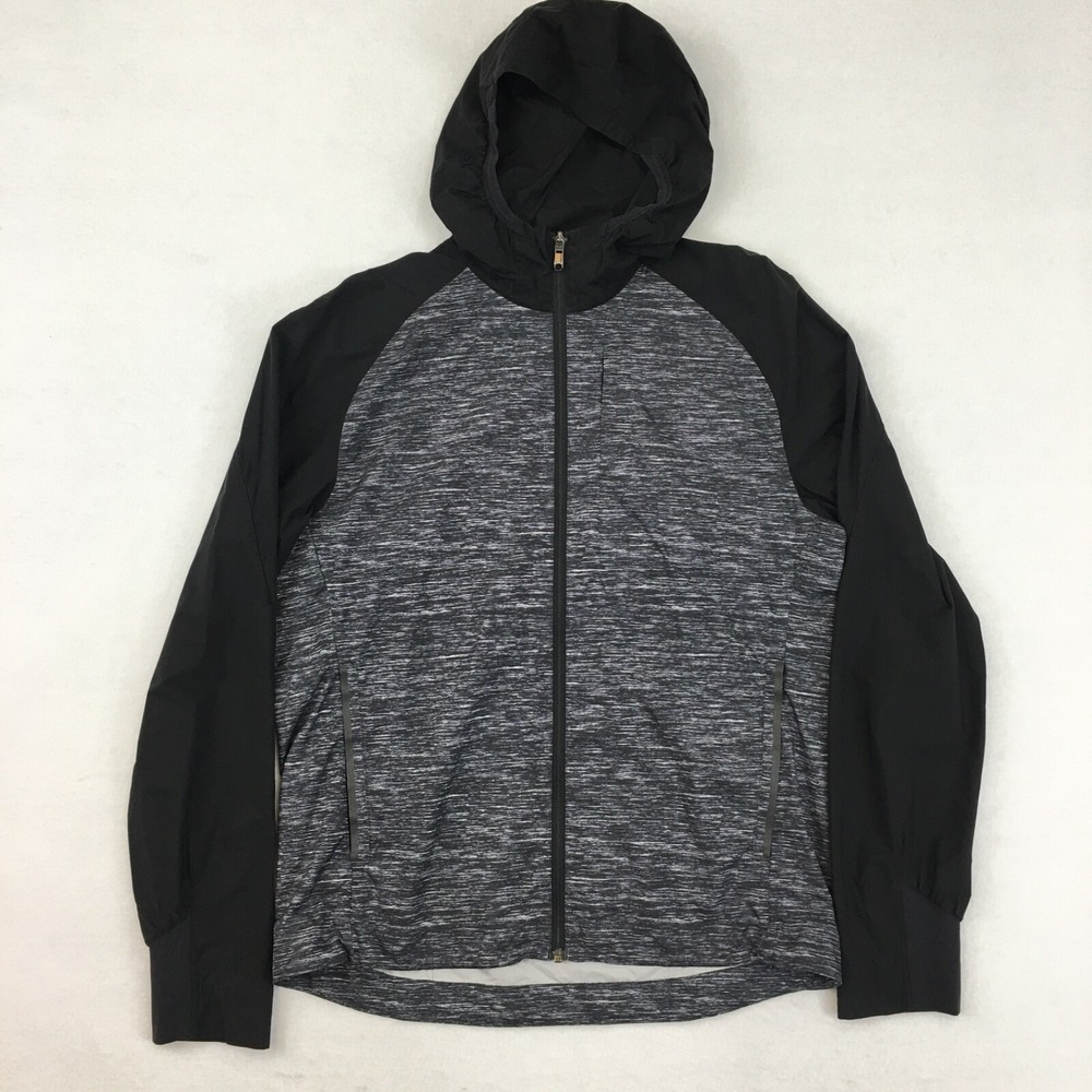 Lululemon Pack-It Jacket Windbreaker Black Gray Mens Large Hood Full Zip Vented - Picture 1 of 8